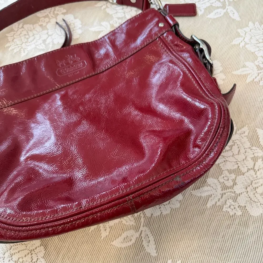 Coach Poppy Patent Leather Shoulder Bag Red
